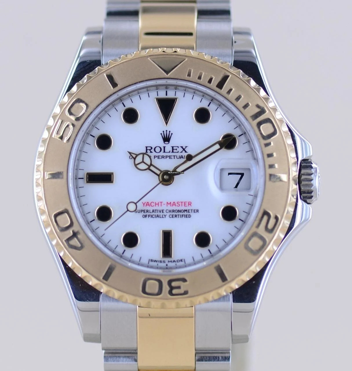 Rolex Yacht-Master Stahl Gold Medium 35 mm white Dial 2013 Rehaut B+P