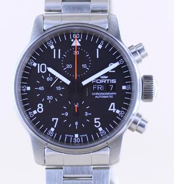  Fortis Flieger (Submodel) Day Date Chronograph Automatic 7750 black Dial B+P 