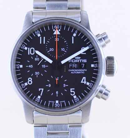  Fortis Flieger (Submodel) Day Date Chronograph Automatic 7750 black Dial B+P 