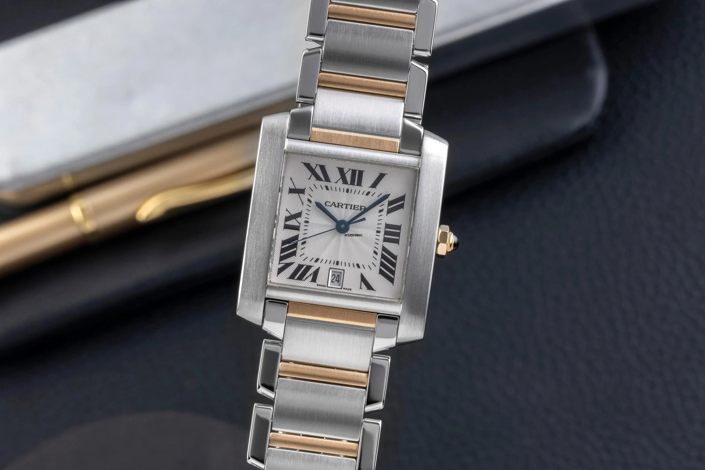 Cartier Tank Française Stahl / Gold Automatik Medium Size Ref. W51005Q4 B&P