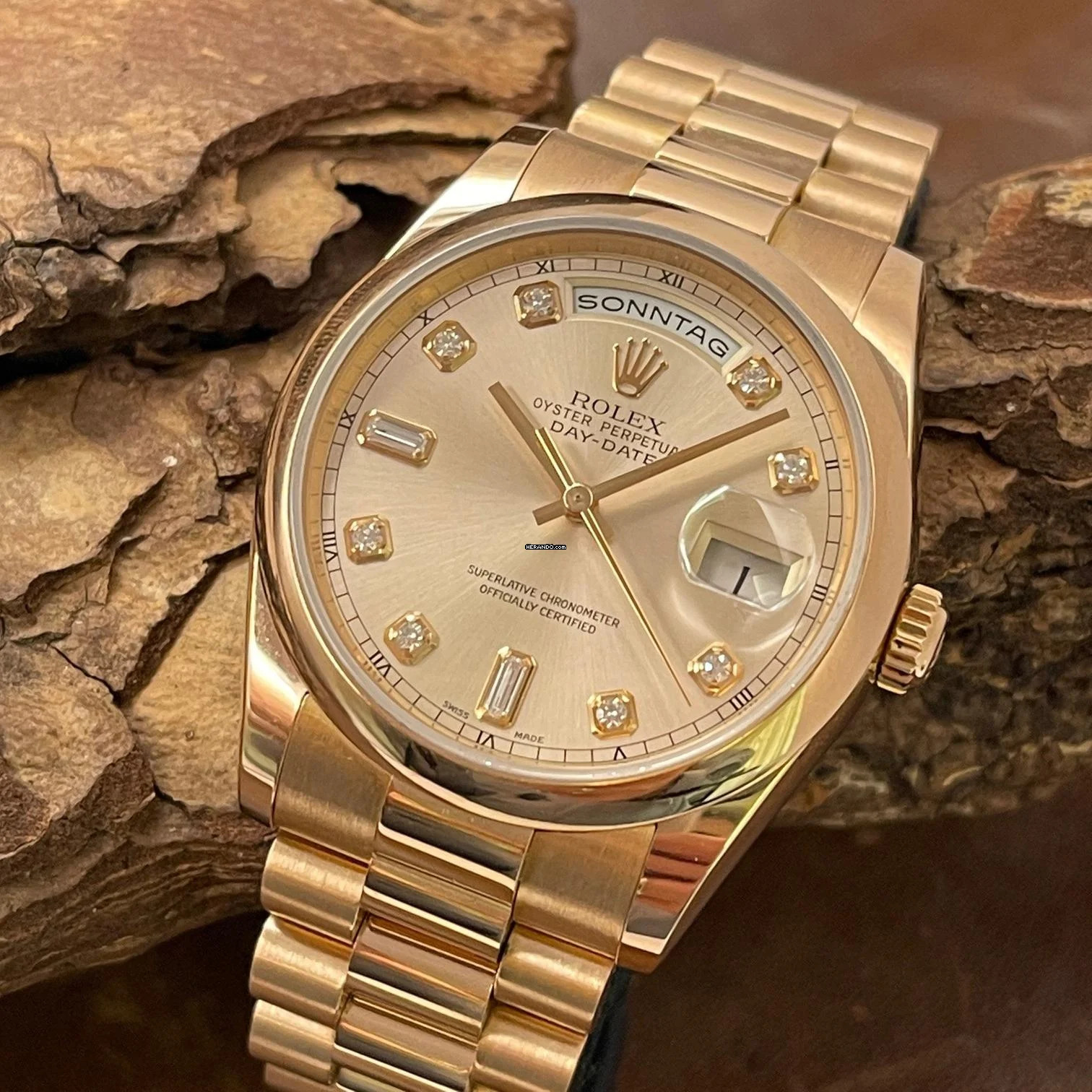 Rolex Day-Date 36 Day-Date Rosé Dia - FULLSET 2003 LC100 - Ref. 118205 Diamond Dial - LC100