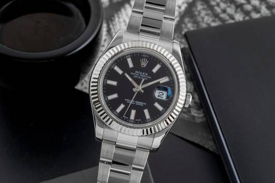  Rolex Datejust II Stahl / Weissgold Black Dial Automatik Ref. 116334 B&P 2010 