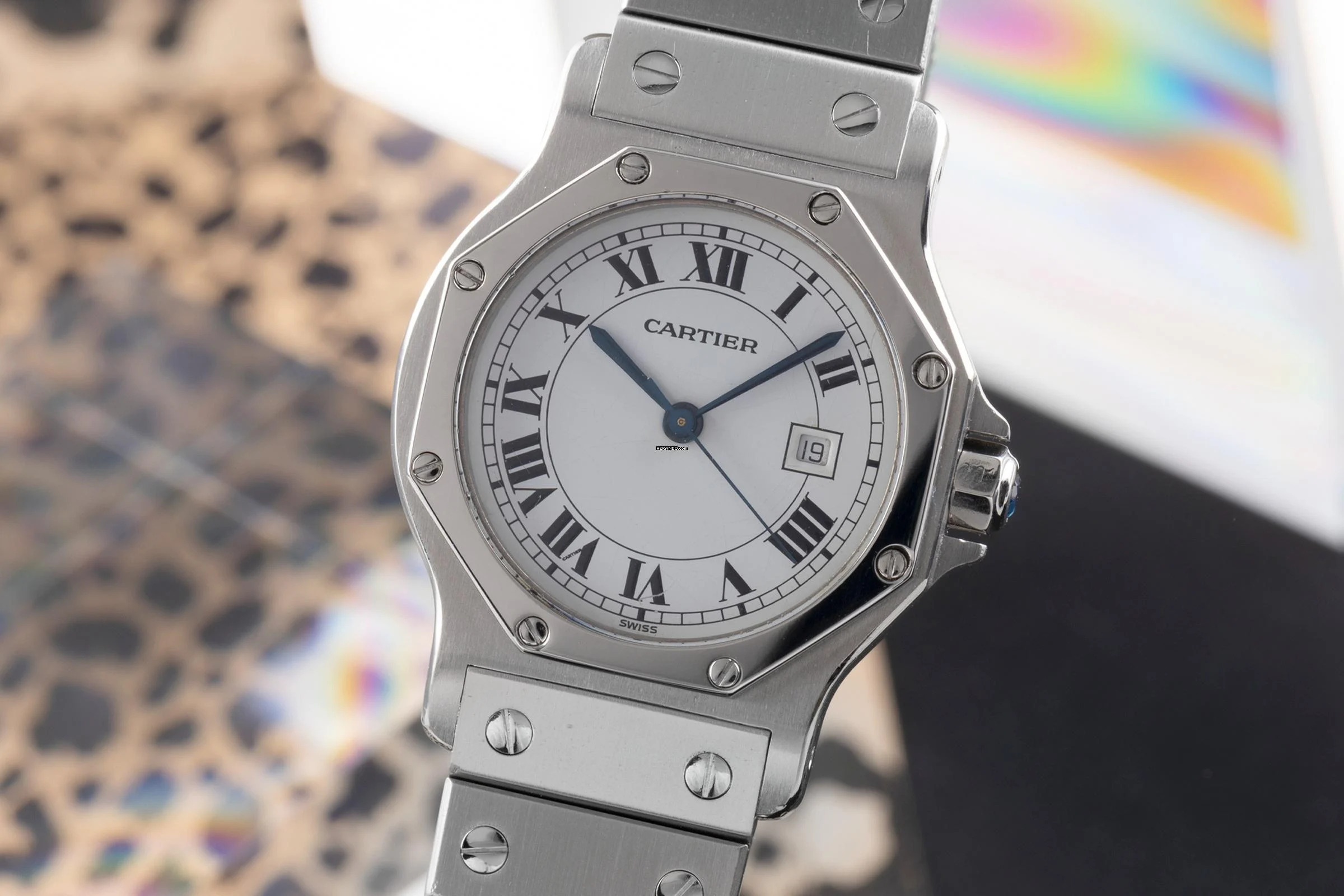 Cartier Santos Ronde GM Octagon Automatik Edelstahl Herrenuhr Medium Ref. 2965