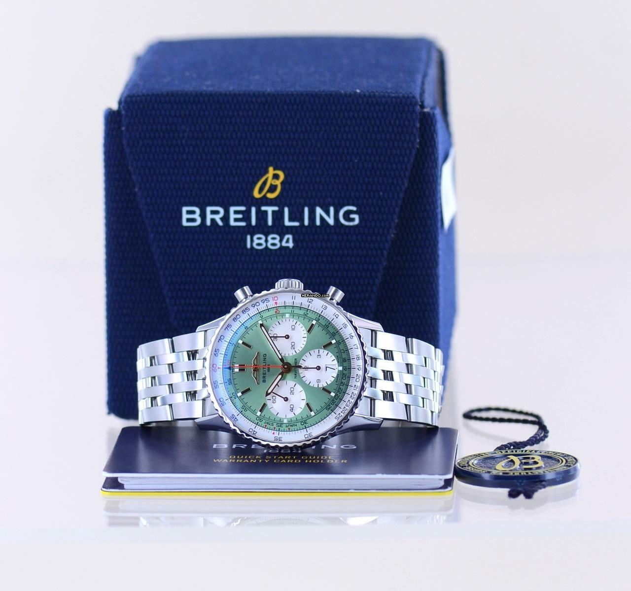 Breitling Navitimer 1 B01 Chronograph 41mm B01 mint green Stahl Pilotband B+P