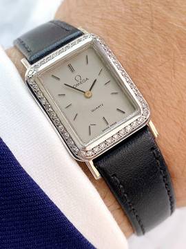  Omega Classic Quarz Vintage SOLID WHITE GOLD Factory Diamonds Ladys Damen 