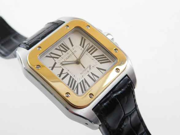  Cartier Santos 100 XL 38 x 51 mm im Top Zustand mit Box und original Krokoband Stahl Gold Neues Original Cartier Krokoband und Faltschließe 