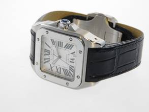 Thumbnail von Cartier Santos 100 XL 38 x 51 mm im Top Zustand mit Box und original Krokoband Neues Original Cartier Krokoband und Faltschließe