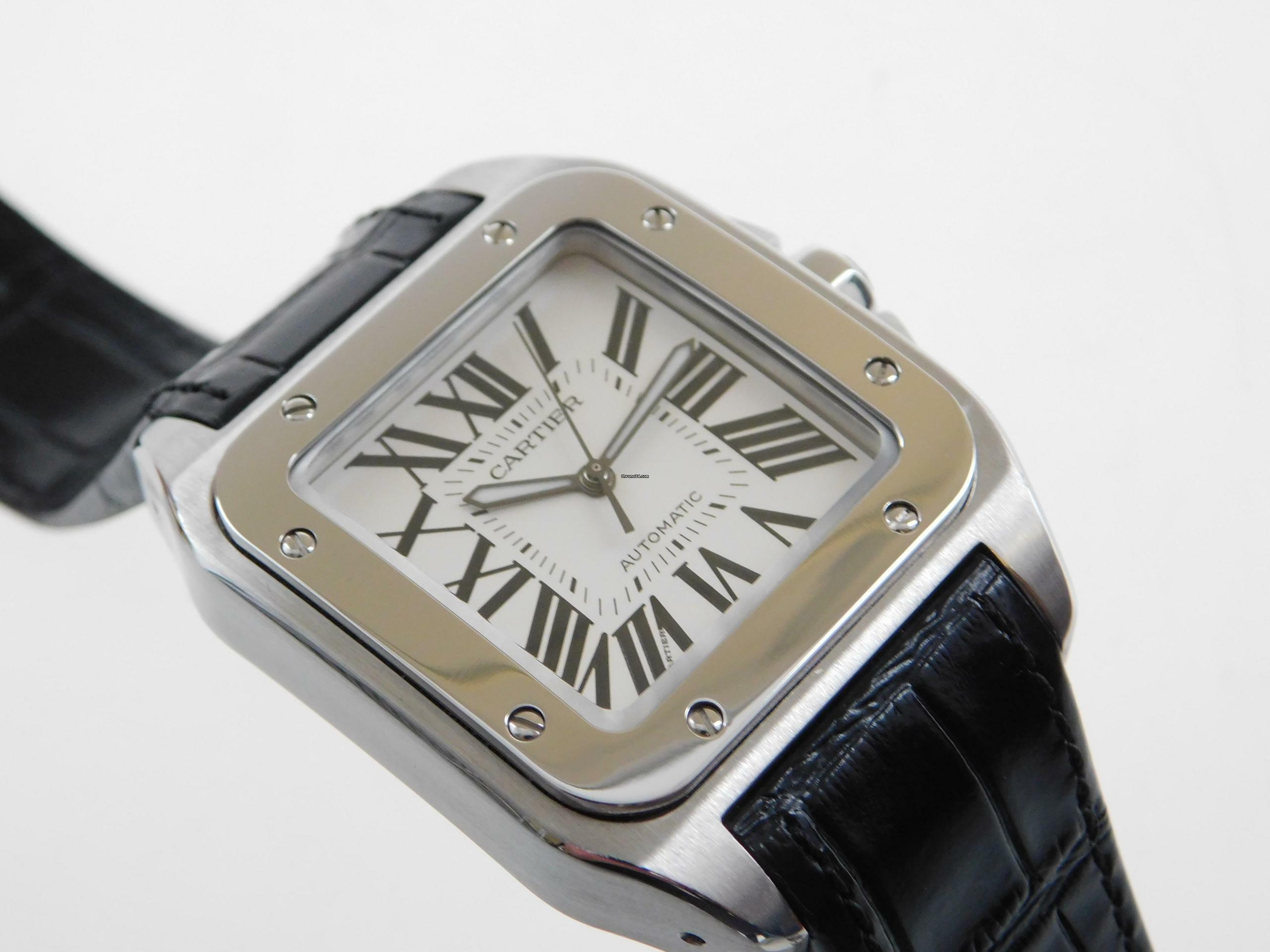 Cartier Santos 100 XL 38 x 51 mm im Top Zustand mit Box und original Krokoband Neues Original Cartier Krokoband und Faltschließe