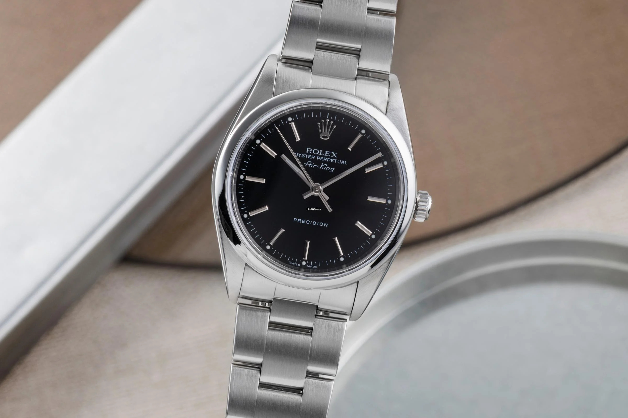 Rolex Air King Black Dial Edelstahl Automatik Herrenuhr Ref 14000 B&P 2006 LC100