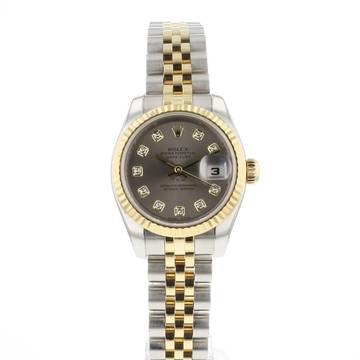  Rolex Lady-Datejust 26 Jubilee Fluted Steel Gold Grey Diamond Dial 