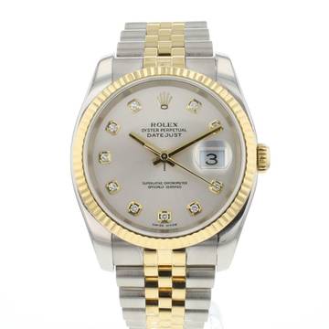  Rolex Datejust 36 Steel Gold Jubilee Fluted Silver Diamond Dial 