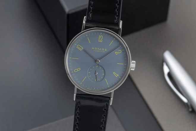  NOMOS Tangente Super 30 Hausmausgrau Stahl Handaufzug Limited B&P 2005 