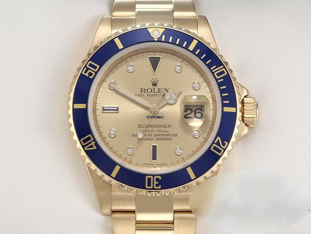 Rolex Submariner Date 16618 2007 Sultan Gelbgold 750 Automatik Diamanten Saphir 18kt Yellow Gold Oyster-band Chronometer