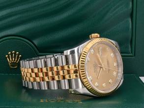 Thumbnail von Rolex Datejust 36 116233 Gold Dial With Big Diamonds - Full Set 36mm