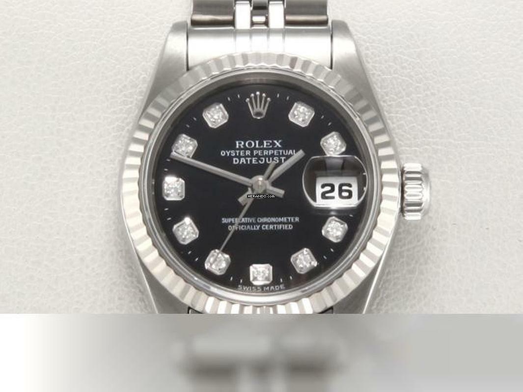 Rolex Lady-Datejust Stahl Weissgold 750 Diamanten Automatik Stainless Steel 18kt White Gold Damen Jubilé-band Chronometer Oyster Black Dial