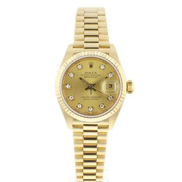  Rolex Lady-Datejust 26 Yellow Gold President Diamond Dial 