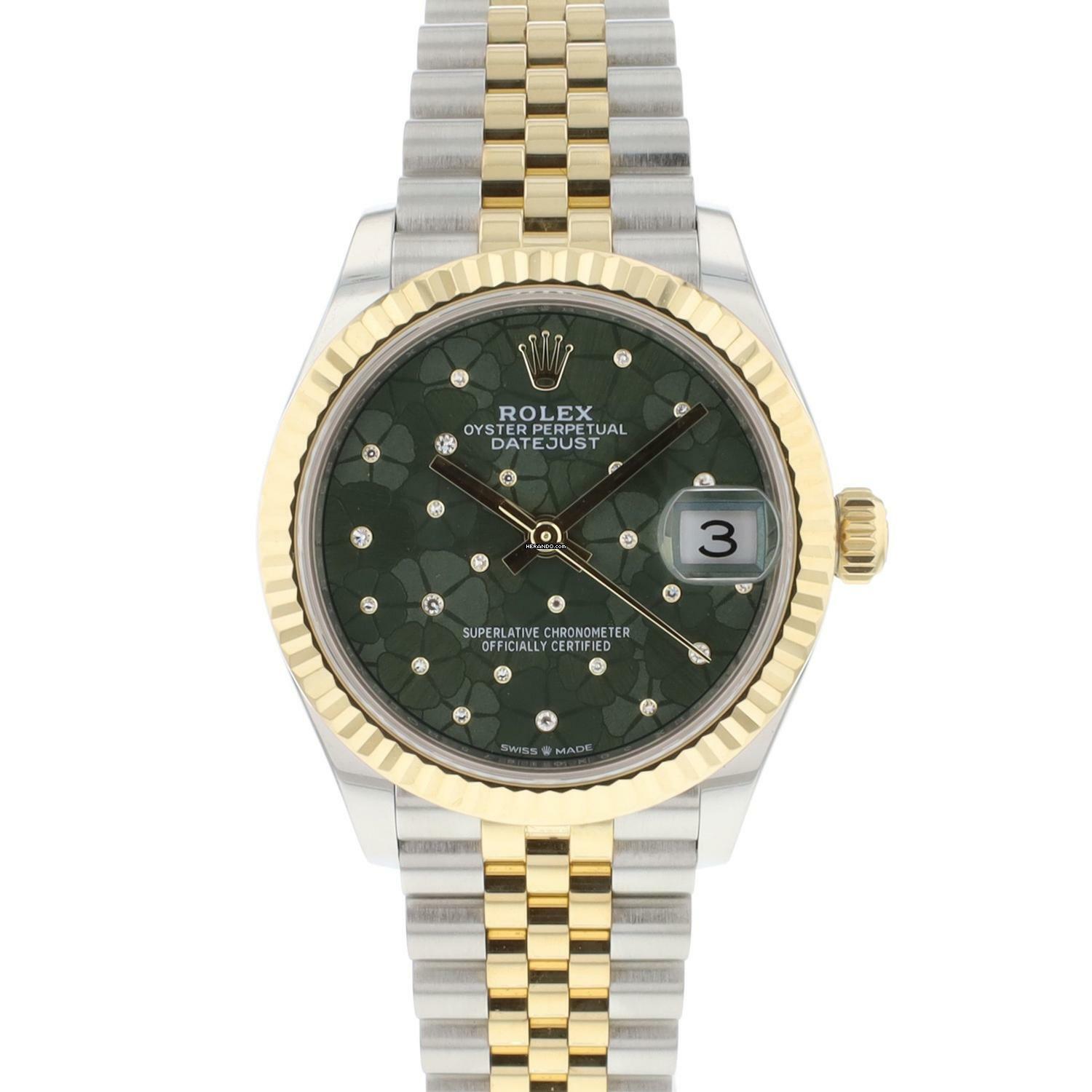 Rolex Datejust 31 Gold Steel Green Diamond Flower Dial