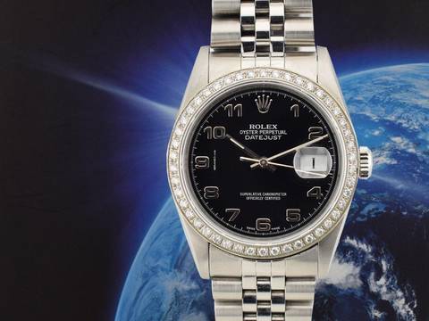  Rolex Datejust 36 36mm Ref.16234 Black Dial With After Diamonds Bezel 