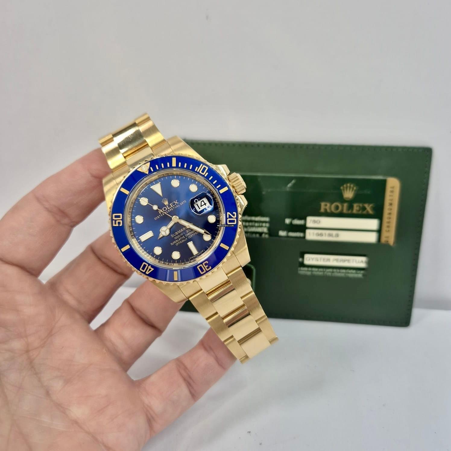 Rolex Submariner Date Bluesy Yellow Gold 40mm Automático Completo