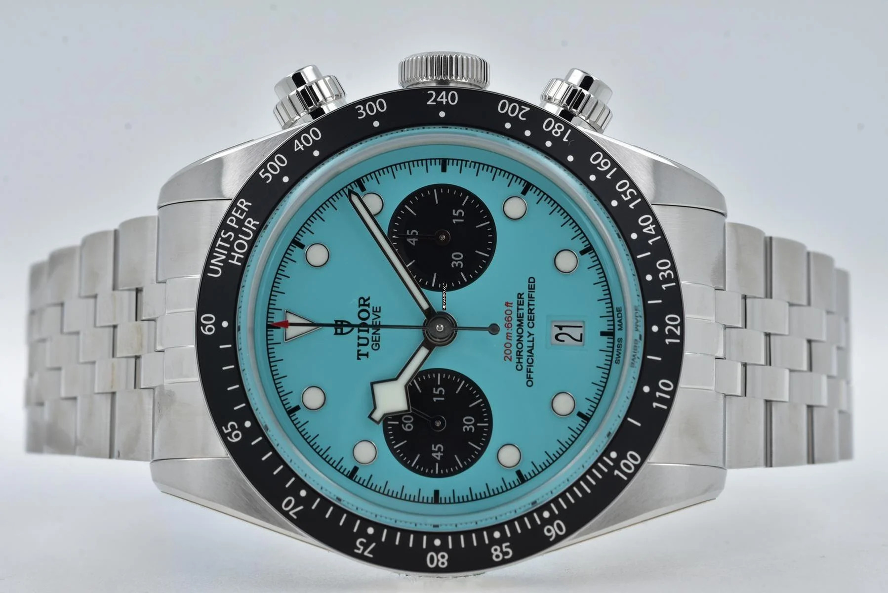 Tudor Heritage Black Bay Chronograph 79360N Tiffany Flamingo Blue Dial Verklebt Stickers