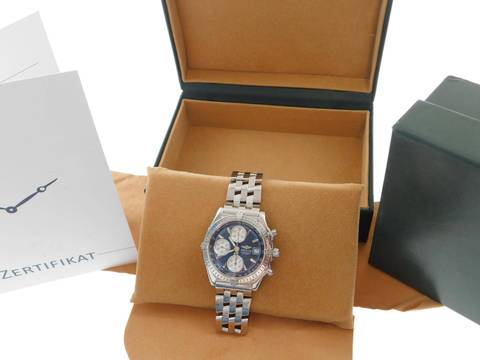  Breitling Chronomat GT mit Pilotband im Top Zustand blaues Blatt 40 mm seltenes blaues Blatt mit dem Original Breitling Pilotband 