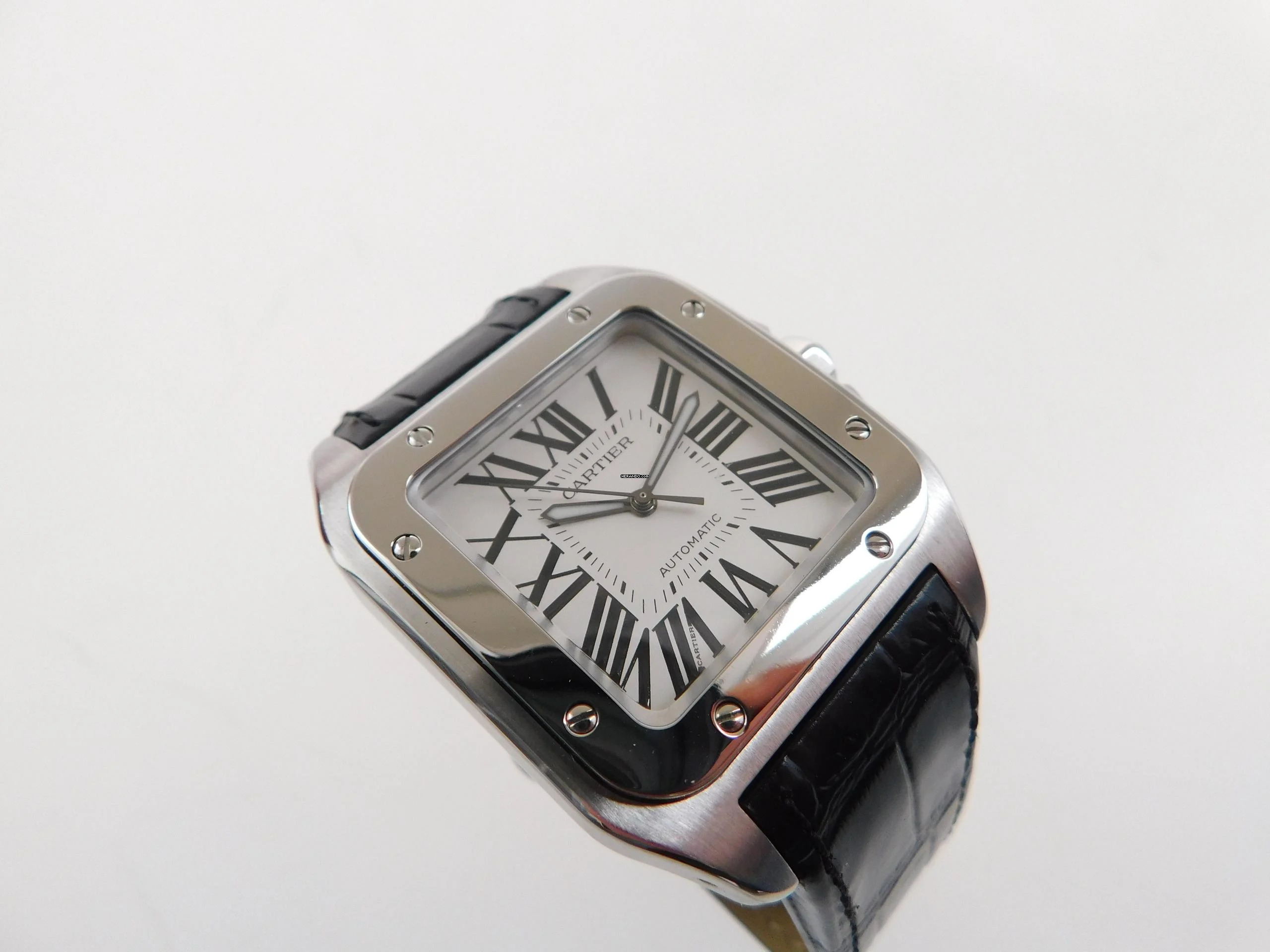 Cartier Santos 100 XL 38 x 51 mm Tresoruhr im Full Set mit Box / Papiere und original Krokoband Wie Neu ! mit original Cartier Krokoband und Faltschließe