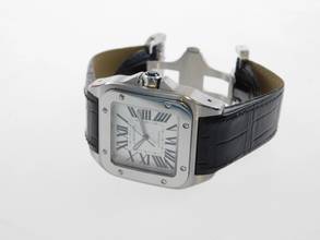 Thumbnail von Cartier Santos 100 XL 38 x 51 mm Tresoruhr im Full Set mit Box / Papiere und original Krokoband Wie Neu ! mit original Cartier Krokoband und Faltschließe