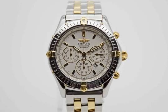  Breitling Shadow Flyback Chronomat in 38 mm Stahl/Gold LC100 Fullset neuer Service 