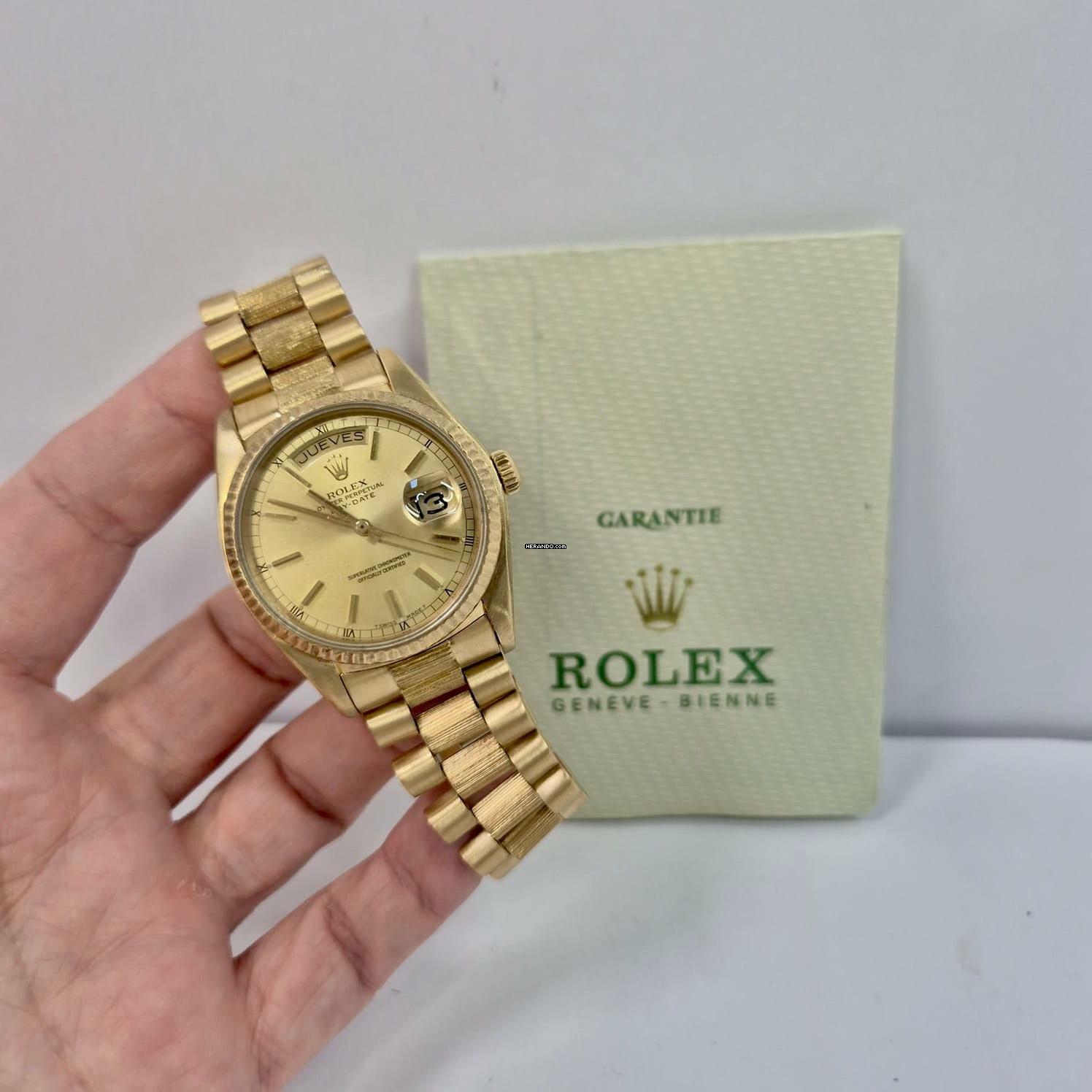 Rolex Day-Date 36 36mm Presidente Bark Finish Full Gold Automático Completo