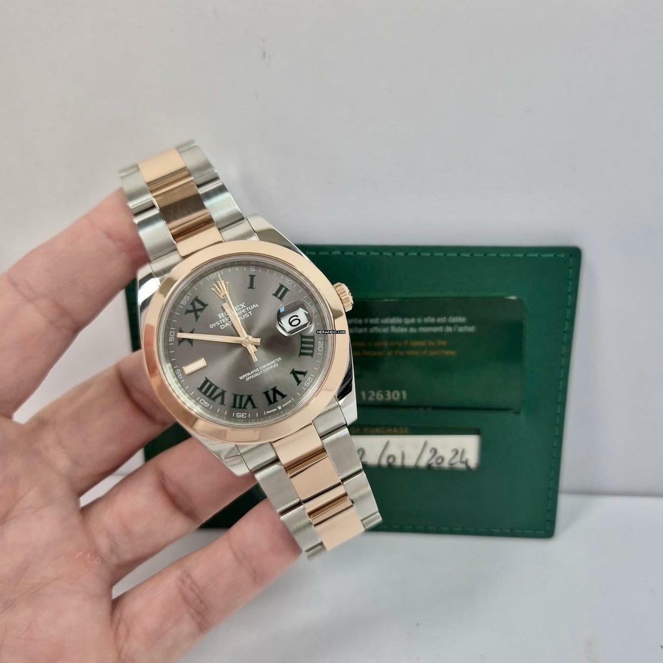 Rolex Datejust 41 41mm Wimbledon Ouro Rosé & Aço Automático completo