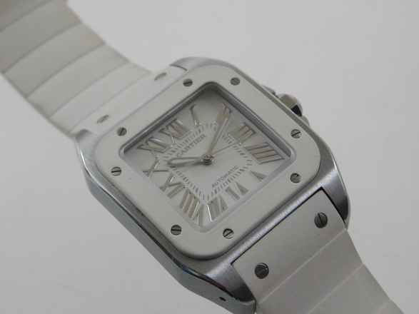  Cartier Santos 100 Herrenuhr mit original Kautschukband im TOP Zustand weiße Kautschuklünette und original Band 
