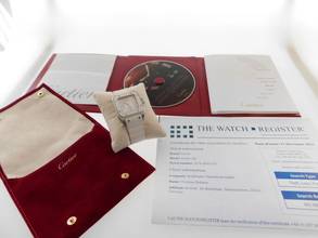 Thumbnail von Cartier Santos 100 Herrenuhr mit original Kautschukband im TOP Zustand weiße Kautschuklünette und original Band