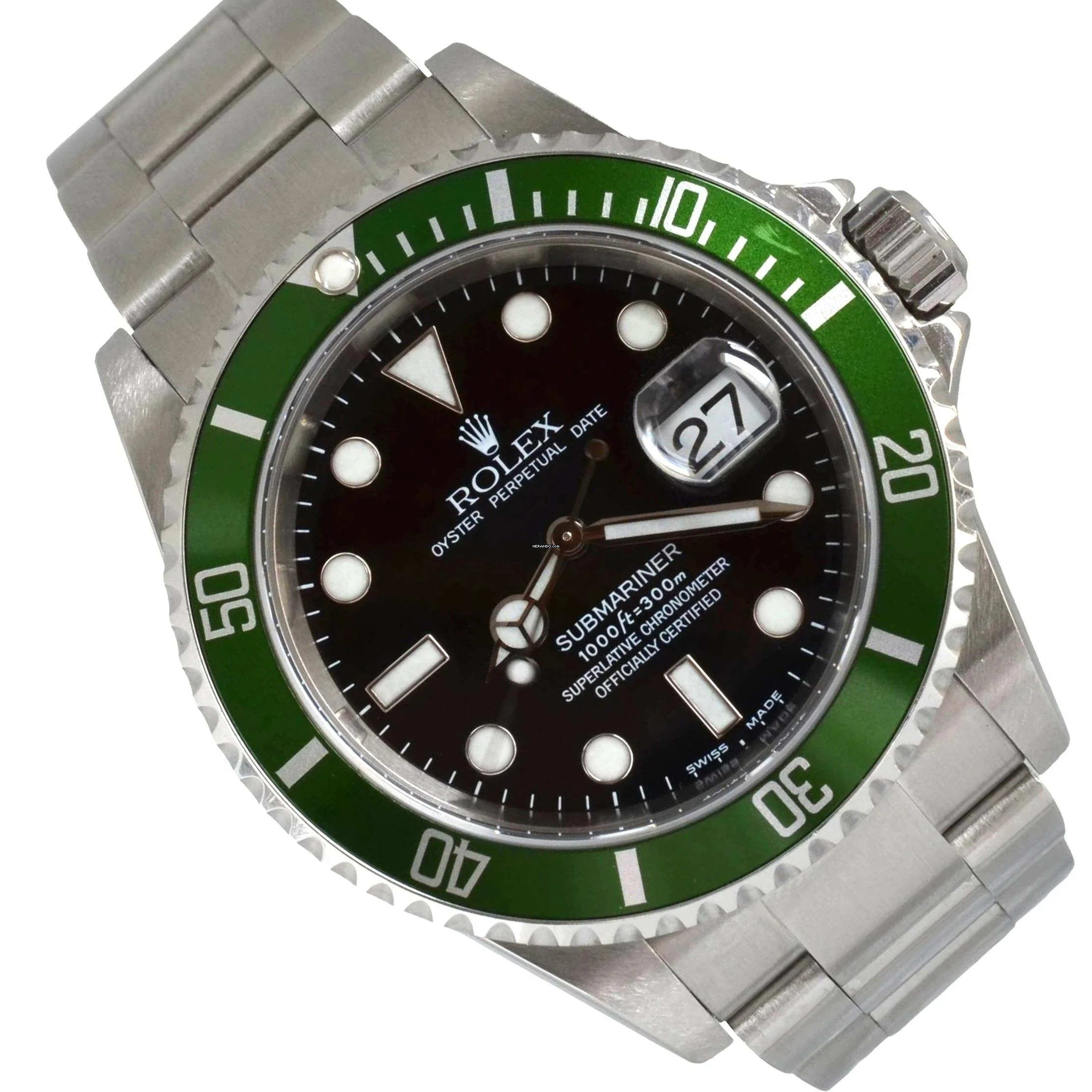 Rolex Submariner Date 16610LV MK1 Kermit Fat Four bezel Full Set TOP Condition