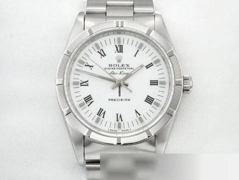  Rolex Air King 34mm Edelstahl Automatik 14010 Medium Stahl Damen Stainless Steel Oyster-band White Dial 