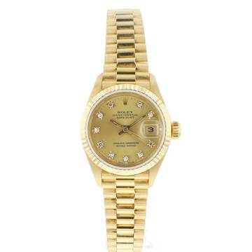  Rolex Lady-Datejust 26 Yellow Gold President Diamond Dial 