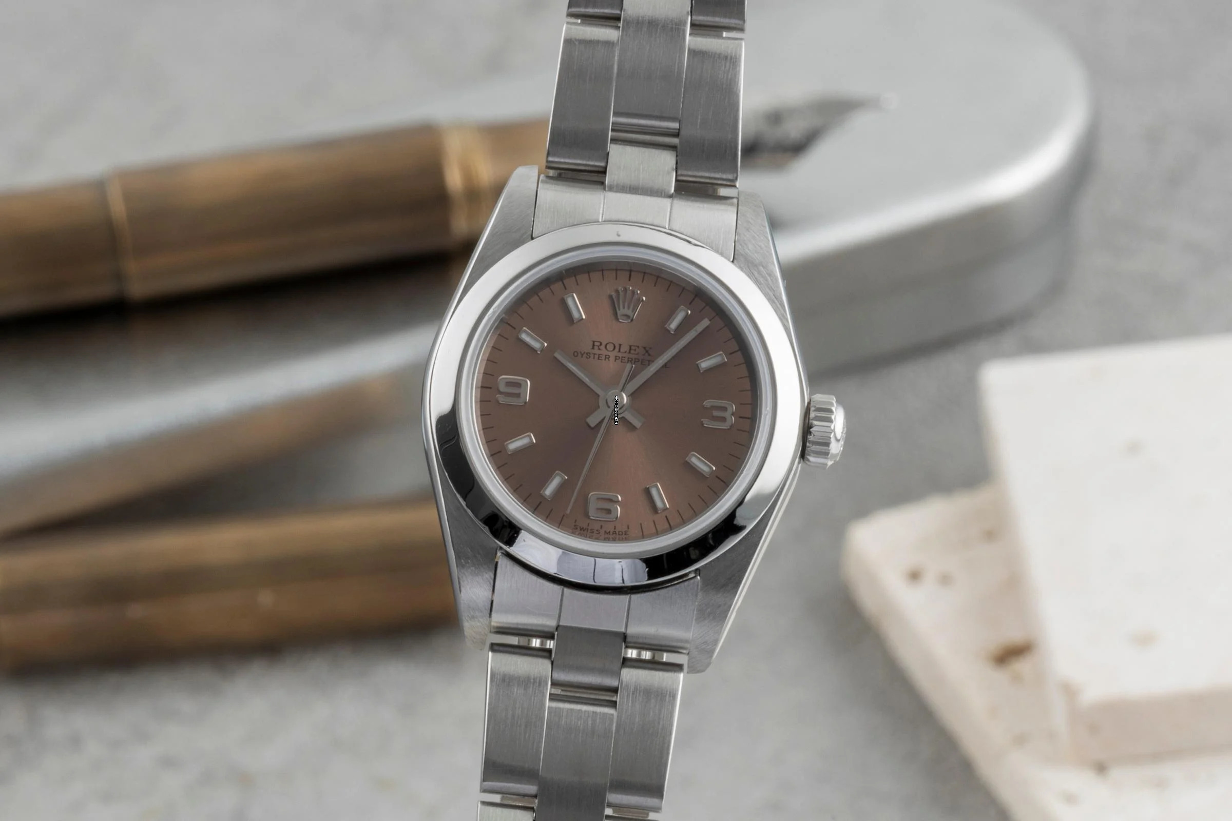 Rolex Oyster Perpetual Salmon Dial Edelstahl Automatik Damen Ref. 76080 B&P