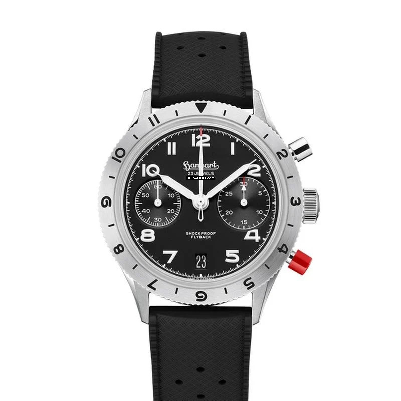 Hanhart Red Lion Mk II 39 mm Herrenarmbanduhr Handaufzug mit Kautschukband H704L.210-1010