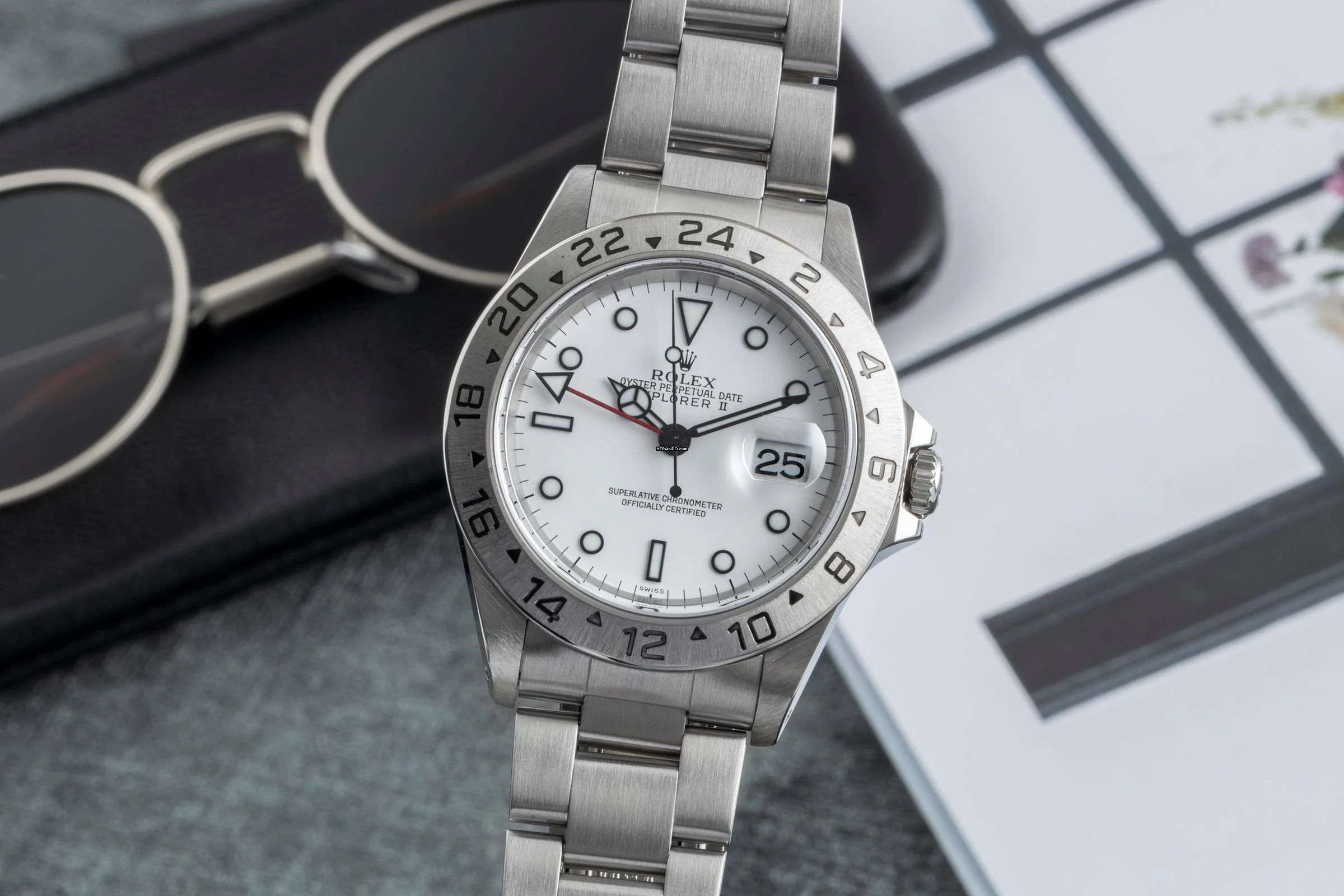 Rolex Explorer II Edelstahl Automatik Herrenuhr Ref. 16570 B&P 2000 LC 100