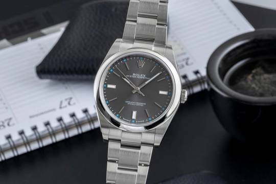  Rolex Oyster Perpetual 39 Grey Dial Automatik Ref. 114300 B&P 2015 