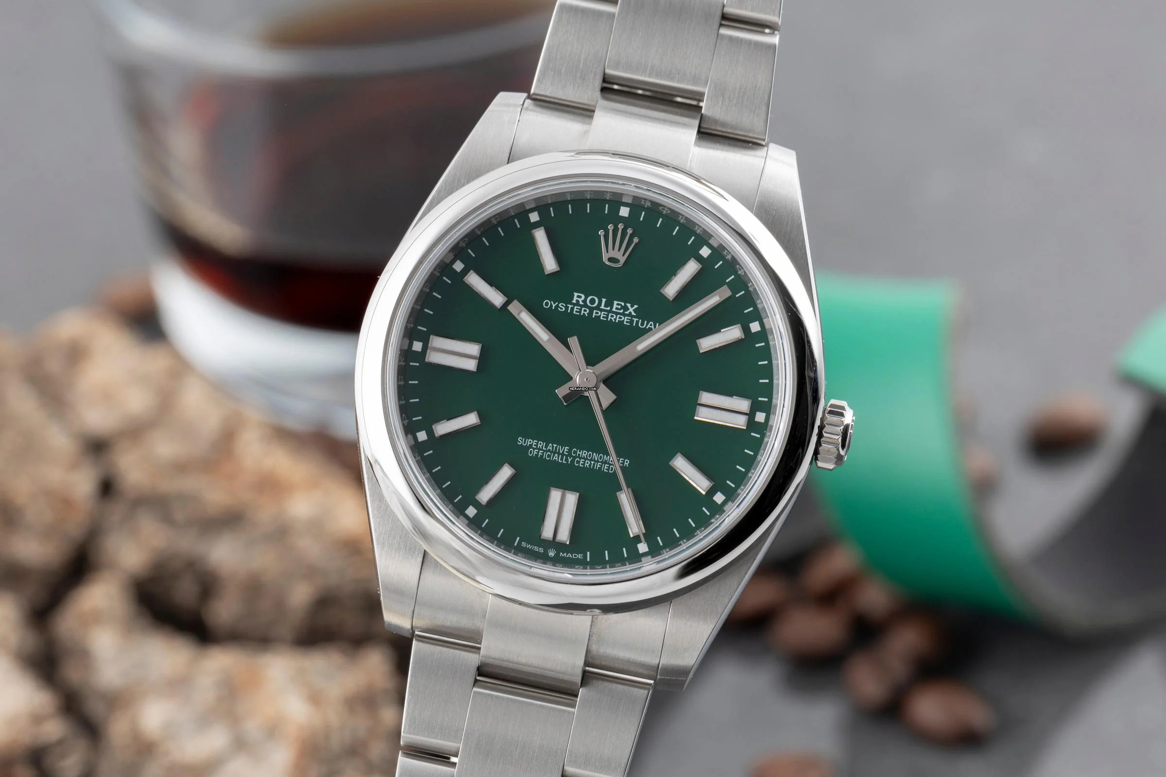 Rolex Oyster Perpetual 41 Green Dial Stahl Automatik Ref: 124300 B&P 2024