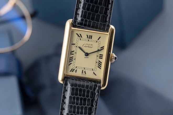  Cartier Tank Vermeil must Tank GM Vermeil Ivory Dial Silber Herrenuhr Medium Handaufzug 