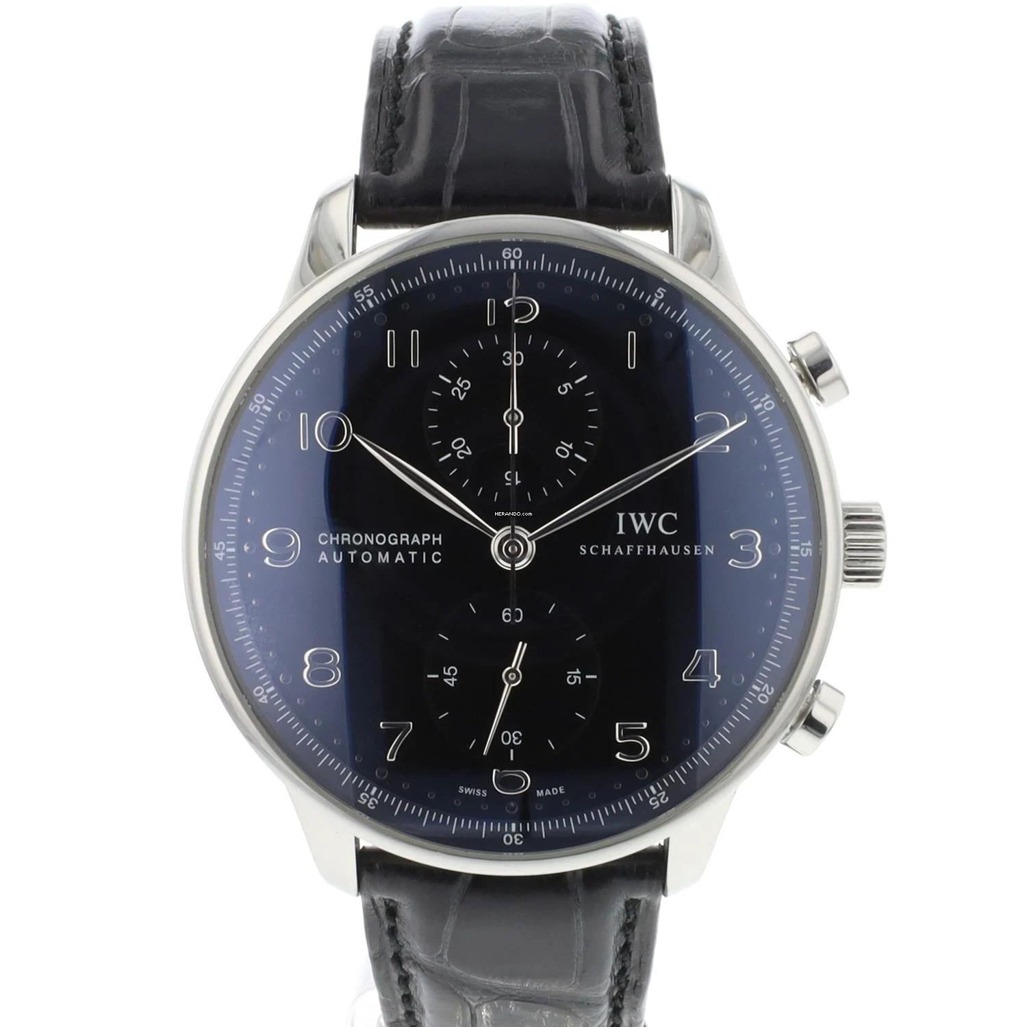 IWC Portugieser Chronograph Steel Silver Numerals Black Dial