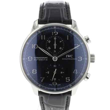  IWC Portugieser Chronograph Steel Silver Numerals Black Dial 
