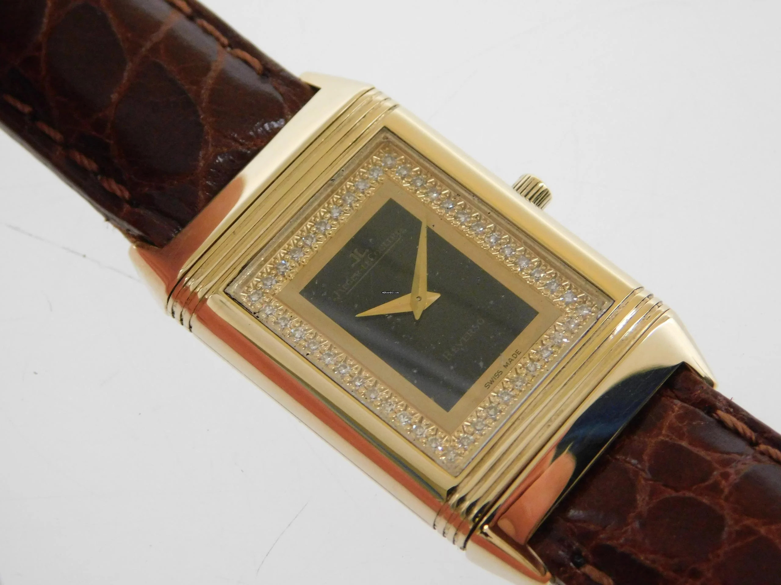 Jaeger-LeCoultre Reverso Classique Classic mit Onyx Pavee Diamonds Dial. Massiv 18K Gelbgold seltenes Onyx Pavee Diamant Zifferblatt