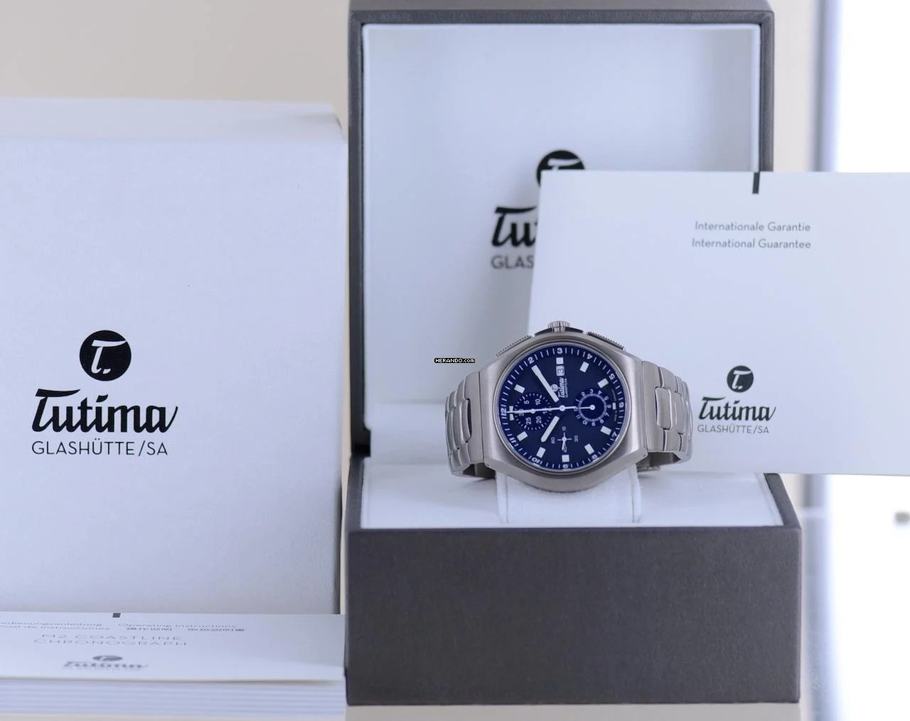 Tutima M2 Coastline Chronograph Titan blue Dial Date Sport Automatik B+P-Copy