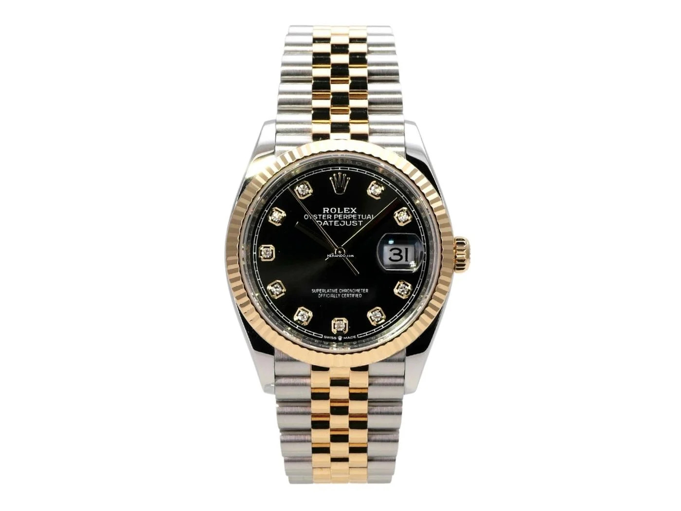 Rolex Datejust 36 Oystersteel / Gelbgold Ref. 126233 Schwarz Diamant Jubile-Band