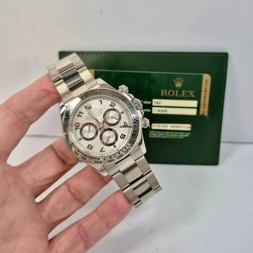  Rolex Daytona Todo em Ouro Branco Silver Racing Dial 40mm Automático Completo 