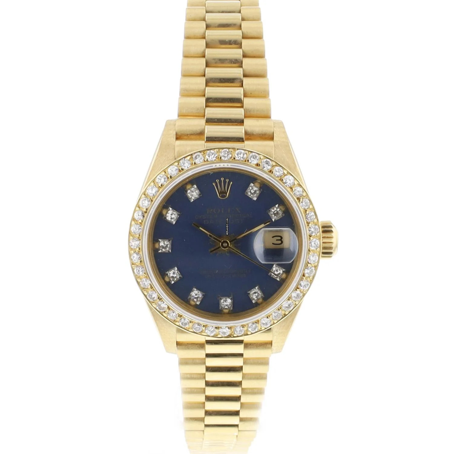 Rolex Lady-Datejust 26 Yellow Gold President Blue Diamond Dial