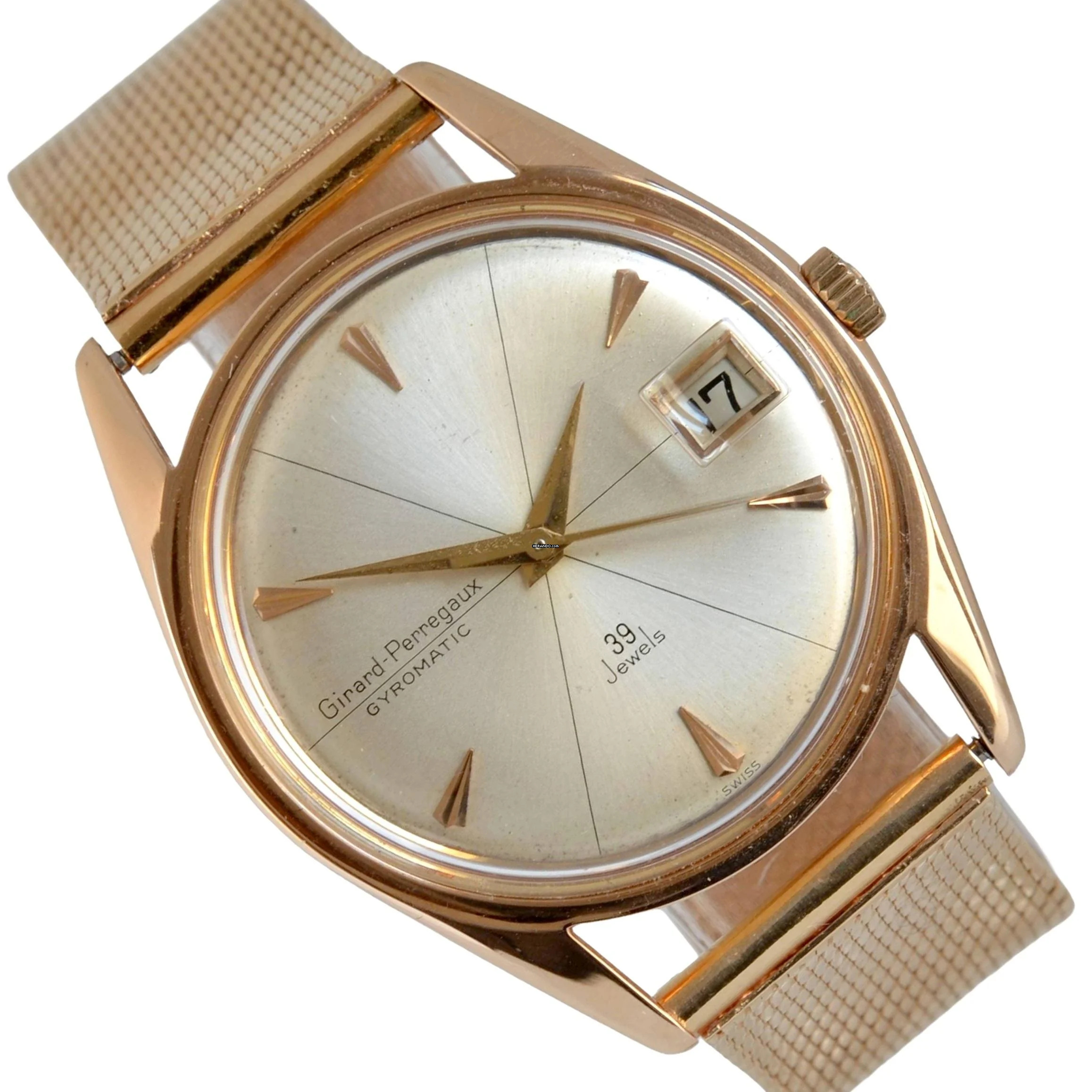 Girard Perregaux Gyromatic 39 Jewels FireStone Date 34MM rose gold 18KT Automatic 1970