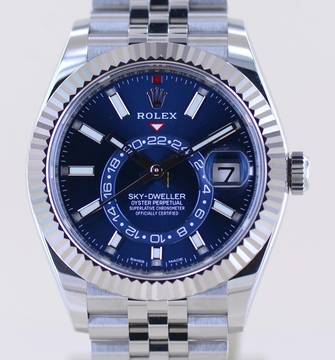  Rolex Sky-Dweller Stahl Weißgold Herrenuhr 42 mm blue Jubilé B+P GMT 